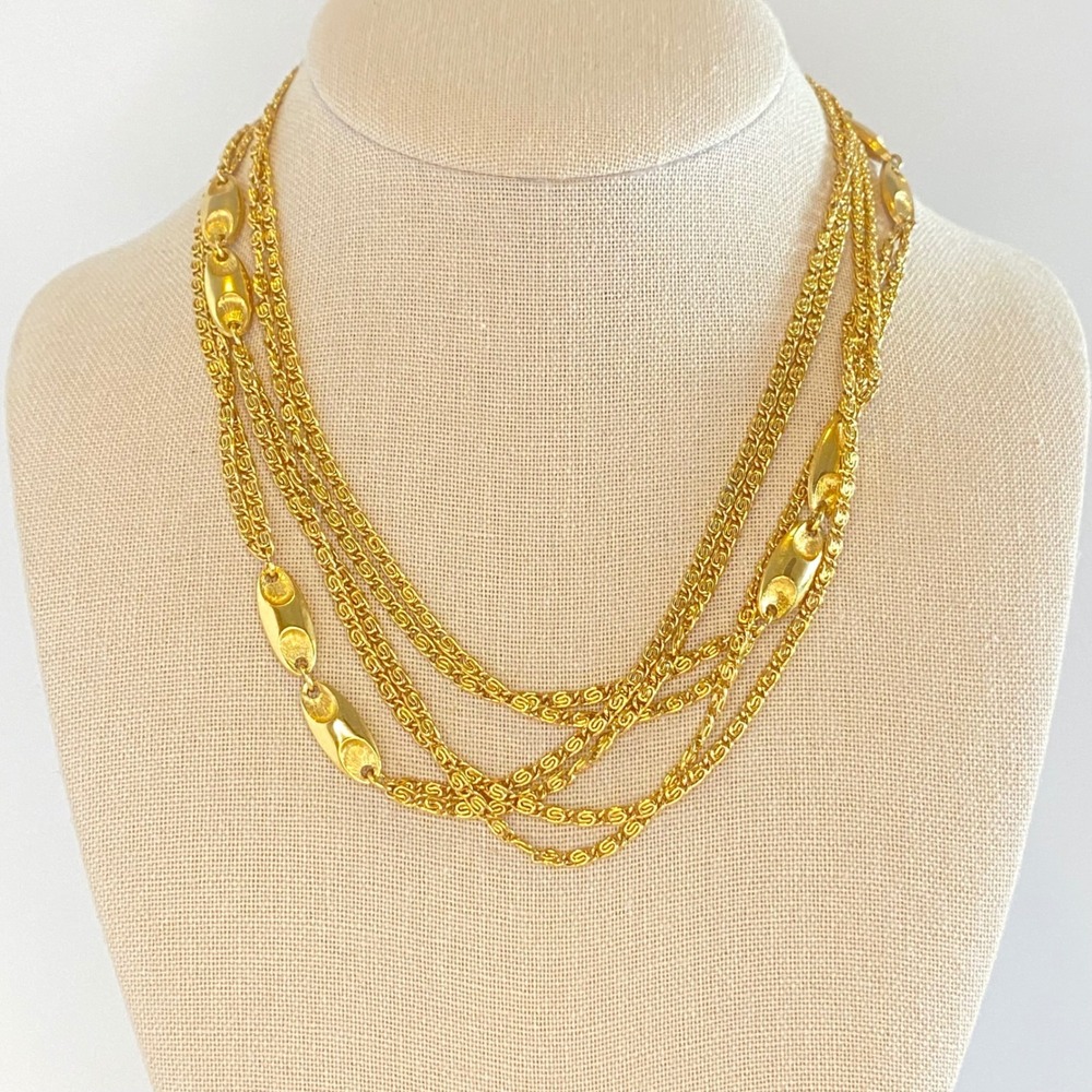 Monet Vintage‎ Gold Tone Double Scroll Chain Station Necklace  Flapper Rope